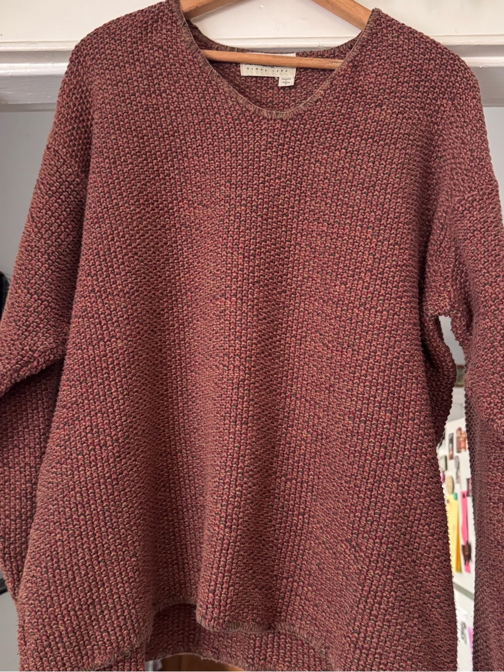 Eddie Bauer Women's V-Neck Sweater brown orange red blend fall size large knit